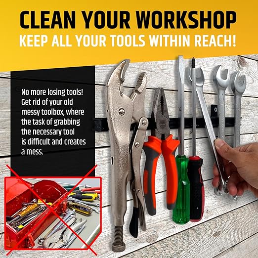 12" Heavy-Duty Magnetic Tool Holders (4 Pack - 48" Total) - Extremely Powerful Magnetic Pull Force to Hold Heavy Tools (Upgraded Version) - Professional Tool Bars/Strips Organizer