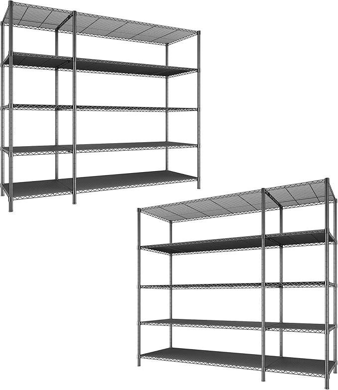 70.8H Wire Shelving Rack, 5Tier Metal Shelving Unit,1400LBS Heavy Duty Storage Shelves,Adjustable Pantry Shelves, Metal Shelf and Storage Rack,Industrial Shelving 52.36W x13.78Dx70.8H,2PCS