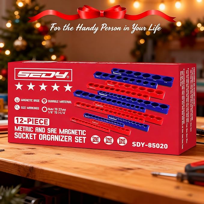 12-Piece 1/4" 3/8" 1/2"-Drive SAE & Metric Magnetic Socket Organizer Set (Holds 143 Sockets) -Detachable Tool Tray with 5mm Magnetic Base for Garage/Home(Sockets Not Included)