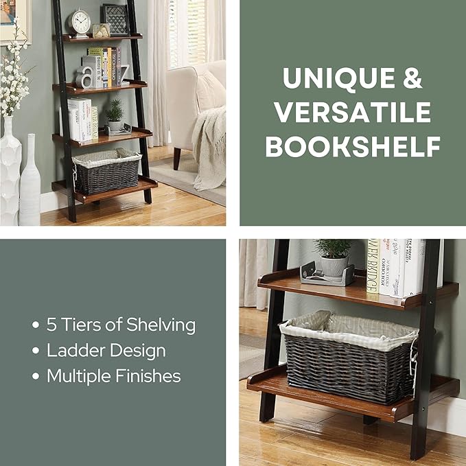 Convenience Concepts French Country Bookshelf Ladder, Dark Walnut / Black