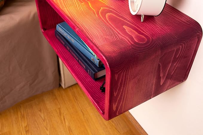 Floating Nightstand Wooden, Bedside Table, Nightstand Shelf, Handmade, Wall Mounted Bedside Shelf, Minimalist and Unique Style (Tokyo)