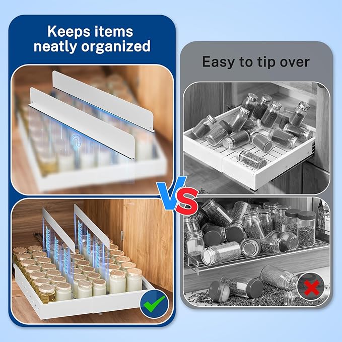 Insputer Pull Out Cabinet Organizer Expandable (12.4"-20.08") W & (16.26"-22.44") D, Slide Out Drawers for Kitchen, Pantry with 2Pcs Magnetic Panel, 3 Slide Rails, No Drill Adhesive Roll Out Shelf
