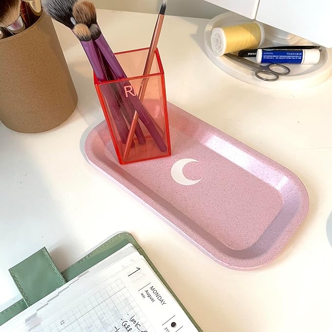 Brando Moon Small Tray - Pink Lightweight Plant Based Tray - Made from Plants - Low Carbon Kitchen Tool - Curved Edges and Smooth Surface - Travel Size 8 x 4.1 inches