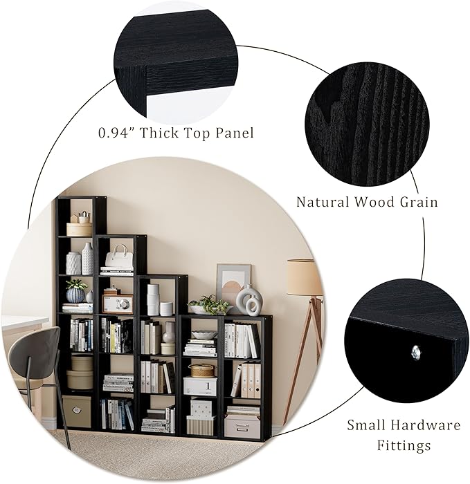 Cube Storage Organizer Bookcase, 3 Tier Decorative 11 inch Open Back Cubical Shelf with Thickened Border, Display Bookshelf for Living Room, Home Office, Sturdy Room (Black, 3 Cube)