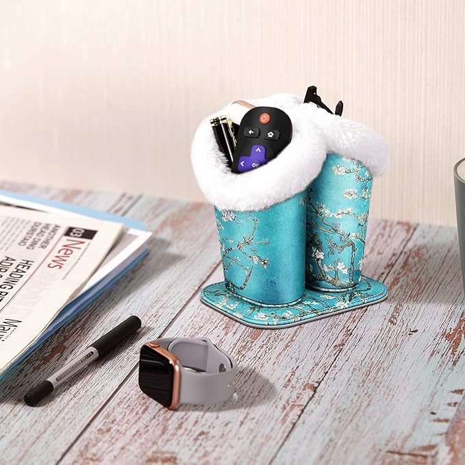 Fintie Plush Lined Double Eyeglasses Holder with Magnetic Base, Glasses Stand Case Organizer for Desk, Nightstand, Office, Blossom