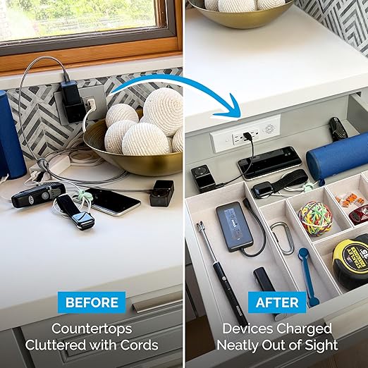 Docking Drawer Blade in-Drawer Outlet, Integrated Safety Shutoff, (2) USB-A & (2) 15 amp AC, Stainless Steel