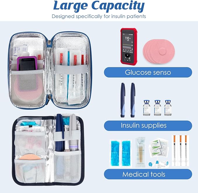 YOUSHARES Insulin Cooler Travel Case - Diabetic Insulated Organizer Portable Cooling Bag for Medication Cooling Insulation, Insulin Pen Case with 2 TSA Approved Cooler Ice Pack (Quicksand Gold)