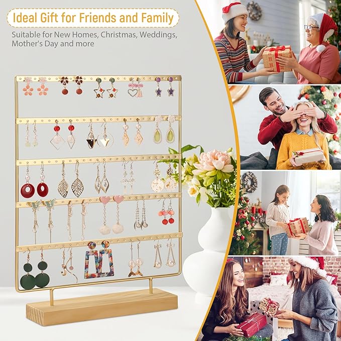 Earring Holder Organizer, Ear Jewelry Tree Organizer for Women, Earring Hanger with 5 Tiers & 120 holes (Gold)
