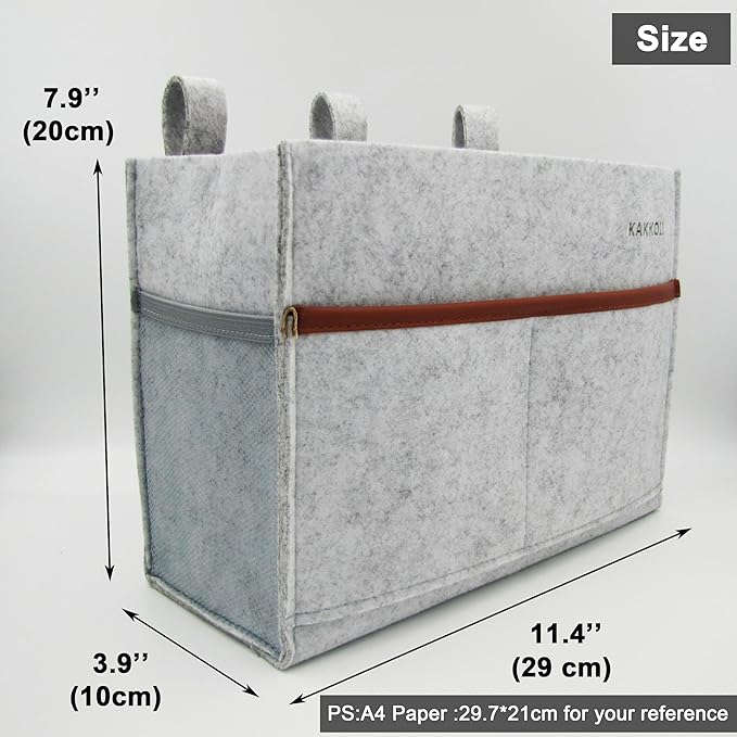 Bedside Caddy, Felt Bedside Storage Organizer, Hanging Storage Bag, Chair Organizer Caddy, Remote, Magazine, Drink Bottle Holder for Hospital, Dorm Bed, Baby Stuff, Office (Light Grey Small)