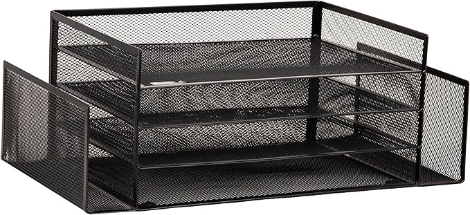 Mind Reader Desktop Organizer, File Storage, Paper Tray, Workspace, Office, Metal Mesh, 16.75"L x 9.15"W x 6"H, Black