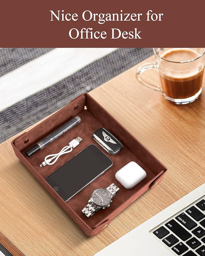 CASIRENA Father's Day Gifts Faux Leather Valet Tray Organizer for Men - Catch-All Tray for Entryway Table Key, Wallet, Watch, Coin Change, Phone, Dresser EDC Dump Jewelry, Bedside Nightstand Desk-top