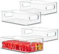 primebox Plastic Food Storage 4 Pack Clear Container Bin with Handles for Organizing Kitchen, Pantry, Refrigerator, Freezer, Pantry, Cabinet, Closet, Bathroom. Stackable 10”x6”x3”