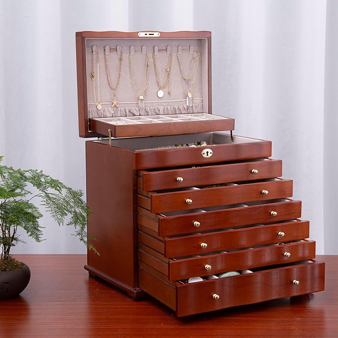 Wooden Jewelry Box,jewelry boxes for women large jewlrey box&organizers with necklace hanger,jewerly organizer,jewelry holder organizer,9-layer large capacity jewelry storage box