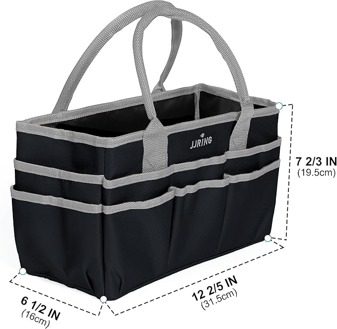 Jjring Craft and Art Organizer Tote Bag - 600D Silver Nylon Fabric Art Caddy with Pockets - for Art, Craft, Sewing, Medical, and Office Supplies Storage