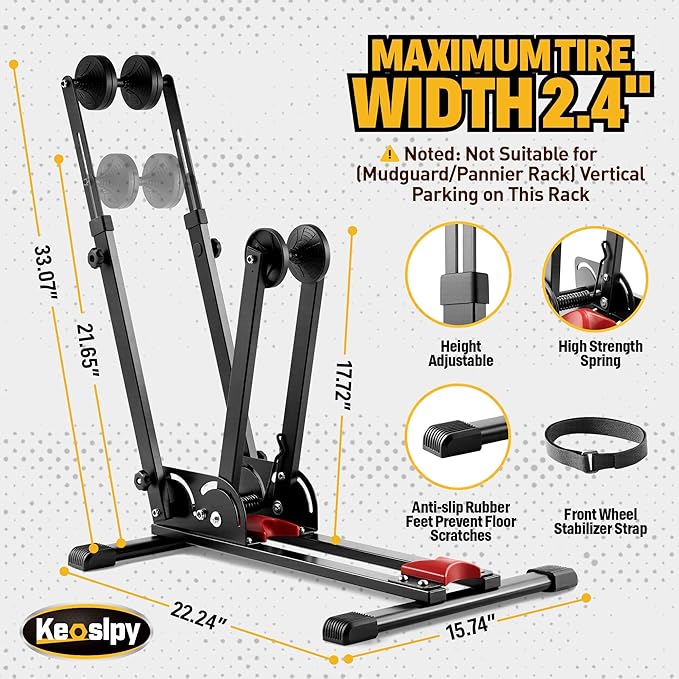 Vertical Bike Floor Stand-Freestanding Indoor Bike Storage Rack Upright Bicycle Floor Stand Adjustable Height, Indoor Bike Holder for Garage & Apartment - for Wheels Sizes up to 29"
