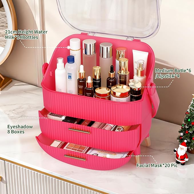 MASSY Egg Shape(Oval) Makeup Storage Box, Countertop Portable Vanity Cosmetics Organizer Preppy