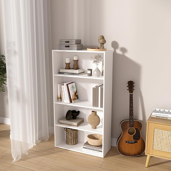 Wooden 4 Tier Book Shelf，4 Cube Storage Organizer, 44 Inch Versatile Cubes Shelf and Cubby Unit for Any Space (White, 4 Cube-W(23.6inch)