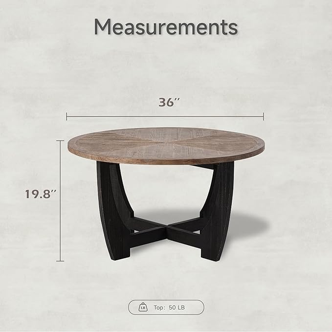 COZAYH Rustic Farmhouse Coffee Table with Crisscross Base, French Country Accent Table for Family, Dinning or Living Room, Modern, Round