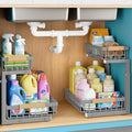 Under Sink Organizer, 2 Packs 2 Tier Gray Under Sink Organizers and Storage, Slide Out Pull Out Cabinet Organizer Shelf, Metal Sliding Drawer for Kitchen Bathroom Cabinet Organization Rack