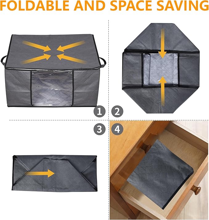 10 Pack Clothes Storage Bags, 90L Large Blanket Storage Bag Comforter Storage Bin with Reinforced Handle and Lid Foldable Closet Organizer and Storage Containers for Bedding Pillows Sheets and Duvet