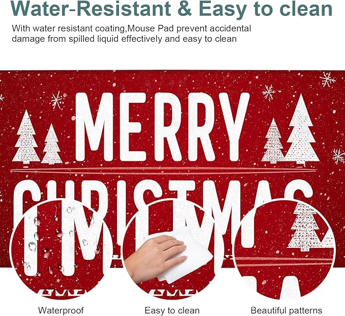 Merry Christmas Gaming Mouse Pad 31.5"x11.8"Desk Mat Anti-Slip Rubber Base & Durable Stitched Edges for Gamers Smooth Mouse Writing Surface for Desk Office/Home