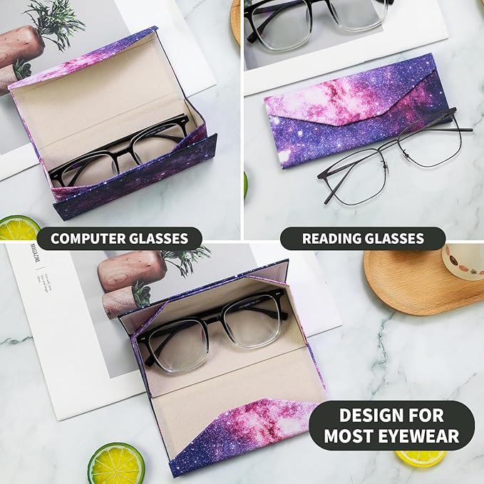 Foldable Glasses Case, Magnetic PU Leahter Sunglasses Case, Cute Hard Shell Folding Eyeglass Cases for Women Kids