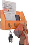 Flintar Wall Mounted Key and Mail Holder with 4 Hooks. Made of Solid Wood. Use as Key Rack, Entryway or Mudroom Organizer, Mail Sorter, Magazine Holder, Bill Sorter, Rustic Home Décor (Oak)