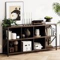 otlectics 2-Tier Bookcase with 8 Cubes, 63 Inch Industrial Horizontal Bookshelf, Home Office Storage Cabinet Organizer with Metal Legs, Brown