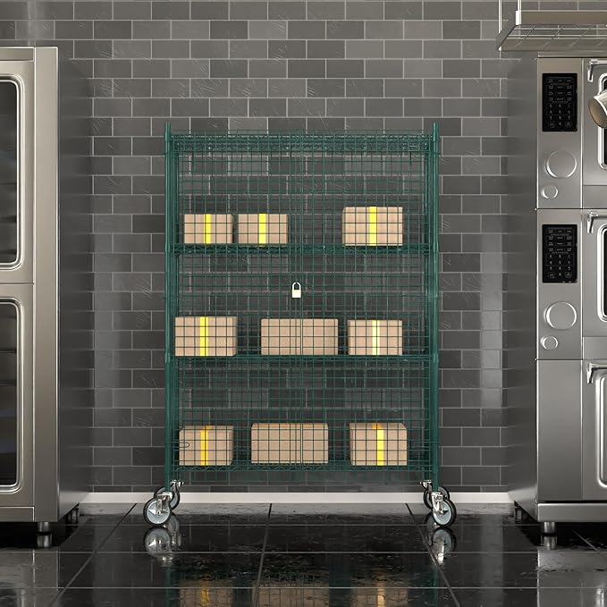 18"x48"x70" Metal Wire Green Security Heavy Duty Commercial NSF Certified Storage Unit | Mobile Wire Security Cage Kit