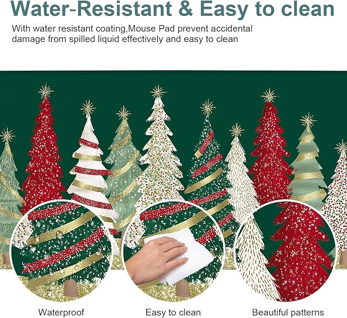 Christmas Tree - Green Gaming Mouse Pad 35.4"x15.7"Desk Mat Anti-Slip Rubber Base & Durable Stitched Edges for Gamers Smooth Mouse Writing Surface for Desk Office/Home
