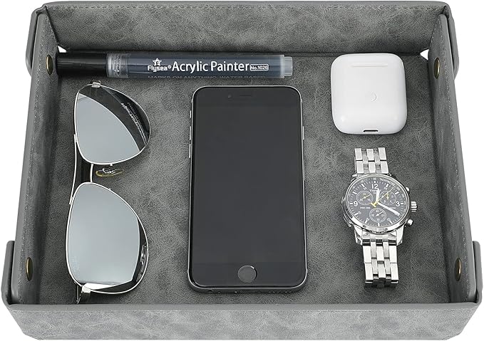CASIRENA Father's Day Gifts Faux Leather Valet Tray Organizer for Men - Catch-All Tray for Entryway Table Key, Wallet, Watch, Coin Change, Phone, Dresser EDC Dump Jewelry, Bedside Nightstand Desk-top
