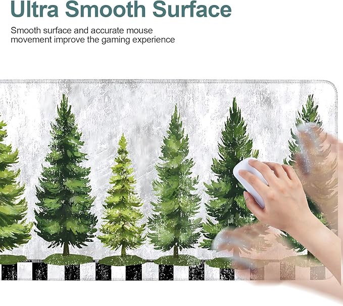 Christmas Tree Gaming Mouse Pad 31.5"x11.8"Desk Mat Anti-Slip Rubber Base & Durable Stitched Edges for Gamers Smooth Mouse Writing Surface for Desk Office/Home
