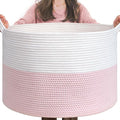 INDRESSME XXXLarge Storage Basket with Handle, Pink Laundry Basket for Nursery Stuffed Animal Storage, Baby Baskets Kids Toy Organizer, 21.7" x 21.7" x 13.8", Pink