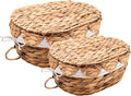 Set of 2 Round Wicker Baskets with Scalloped Lids, Handles, Removable Liners - Decorative Handwoven Water Hyacinth Baskets for Organization of Home, Kitchen, Closet, Pantry, Bathroom, Bread Basket