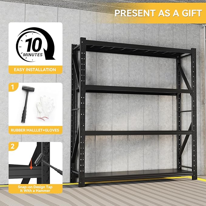 5000LBS Garage Shelving Heavy Duty, 59” W Storage Shelves, 4-Tier Adjustable Metal Storage Shelves, Steel Industrial Shelving Unit, Metal Shelving for Garage, Basement, Warehouse(Black, 59x20x79in)