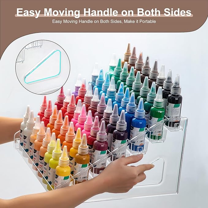 Acrylic Paint Organizer (7 Tier), Painting Bottle Holder, Clear Nail Polish Holder Rack Shelf, Acrylic Paint Storage Organizer, Craft Holder Rack for Alcohol Inks and Food Coloring (Clear)