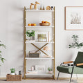 Vongrasig 5 Tier Bookshelf, Modern Tall Bookcase, Industrial Book Shelves Display Standing Shelf, Free Standing Storage Organizer for Bedroom, Living Room, White+Gold