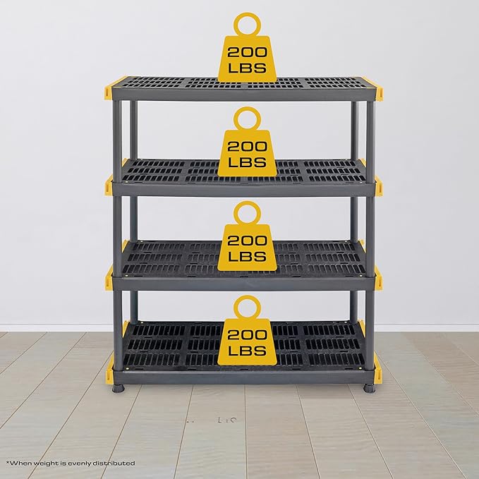 CX Black & Yellow, Shelving Unit and Heavy Duty Storage Containers, Extremely Durable (Shelf + 27 Gallon Container (8-Pack)), for Garage, Warehouse & Seasonal Storage