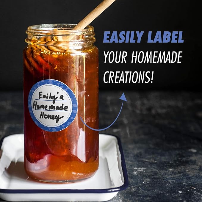 MESS Dissolvable Canning Labels for Jars – 200 Dissolvable Mason Jar Labels - Dissolvable Food Labels for Containers - Jam Homemade Canning Jar Labels Stickers - Removable Mason Jar Labels 2" Blue