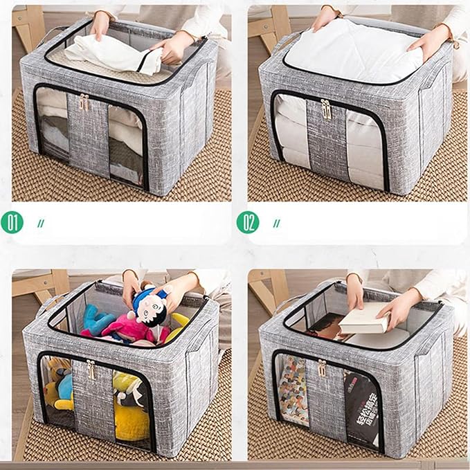 Clothes Organizer | with Clear Window Bag | Large Clothes Storage Bins with Lids - for Bedroom Home Apartment Closet Fabric Bed Sheets Comforter Toys Garment Organization