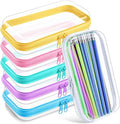 Sanwuta 6 Pcs Clear Hard Zipper Case Hard Plastic Zipper Pouches Transparent Makeup Bag Pencil Pouches for Travel Snacks Christmas Trinket Storage Organizer Box(Colorful,7.48 x 3.94 x 2 Inch)