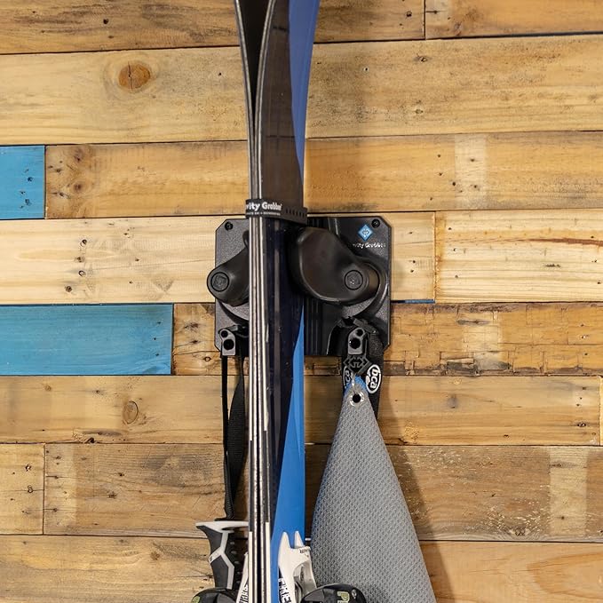 Gravity Grabber Ultimate Ski & Snowboard Wall Storage Rack - Fits any Ski or Snowboard - Save Your Rocker, Tips and Tails - Damage-free - 1x - Black