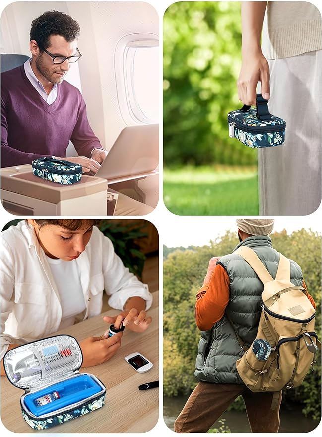 Insulin Vial Cooler Travel Case – TSA Approved Diabetic Medication Vial Cooling Bag, Refrigerated Diabetes Supplies Organizer, Portable Mini Cooler Case with Protective Ice Brick (Camellia)