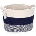 Sea Team Oval Large Cotton Rope Woven Storage Basket with Handles, Diaper Caddy, Baby Shower Basket, Nursery Nappies, Clothes Toys Organizer for Kid's Room, 16 x 13 inches, White & Mottled Navy