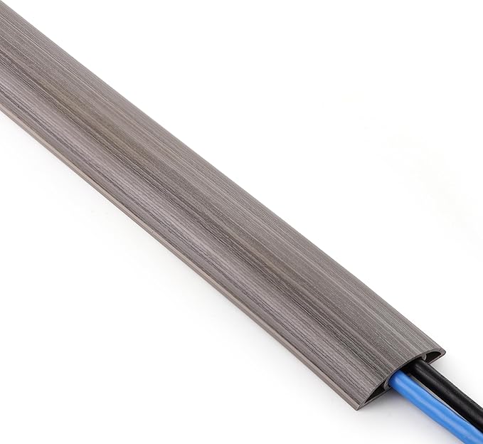 ZhiYo 3.6ft Cord Covers for Wires on Floor, Cord Hider Floor Hide Extension Cords, Soft PVC Cable Cover Cable Protector, Wire Cavity W0.62in H0.31in, Gray Oak Wood