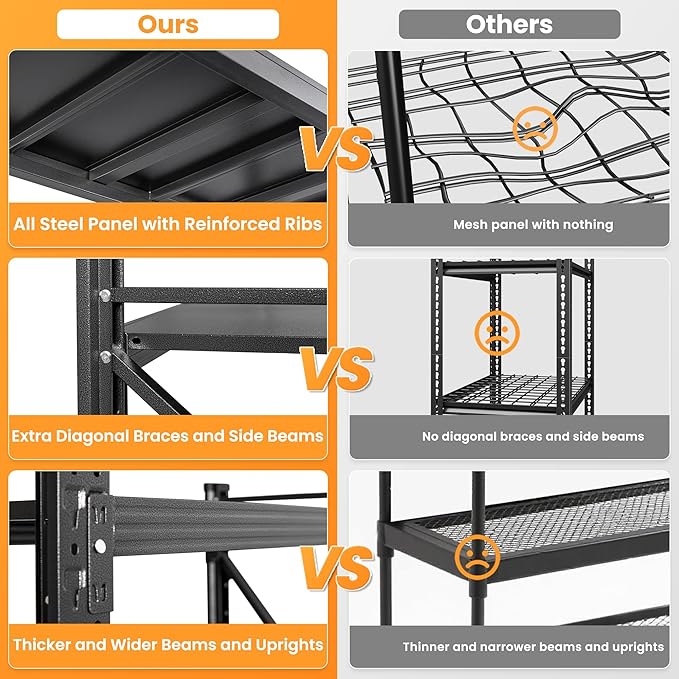 68”W Garage Shelving Units, 8000LBS Storage Shelves Heavy Duty, 24" Deep Metal Shelving Rack, 4 Tier Tall Steel Industrial Shelving , Adjustable Standing Shelf for Warehouse / Shop 68"W x 24"D x 64"H
