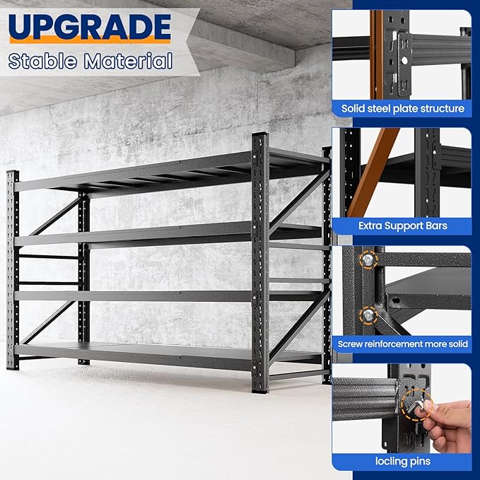 MIIIKO 68" W Storage Shelves,7500LBS Metal Garage Storage Shelving,Heavy Duty Adjustable Unit Storage Shelves for Warehouse,Basement,68" W x 24" D x 63" H,Black
