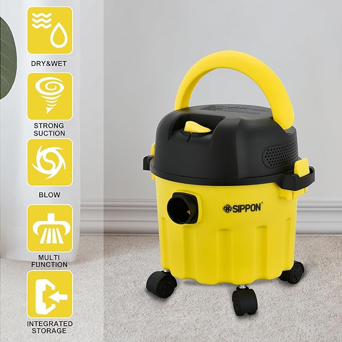 Wet-Dry Vacuum, 3-in-1 Portable Shop Vacuum Cleaner with 2 Peak HP Power Suction, Lightweight Wet Dry Vacuum with Blower & Wall Mount Design for Car, Pet Hair, Hard Floor