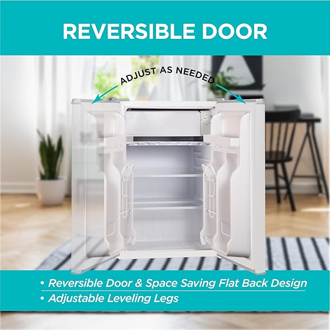 BLACK+DECKER 2.5 Cu. Ft. Compact Refrigerator, ENERGY STAR Certified, Single Door Mini Fridge with Chiller Compartment, Personal Fridge for Home or Dorm Room, R600a Refrigerant, BCRK25W, White