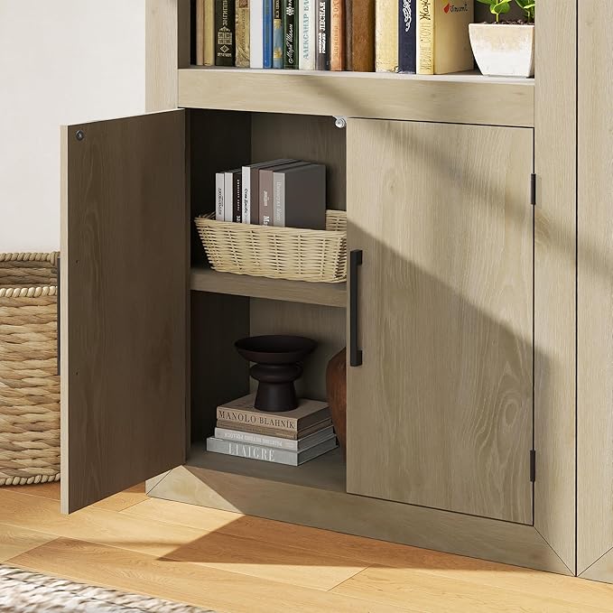 Standard Bookcase with Doors, Bookshelves Floor Standing 5 Tier Adjustable Shelves Organizer and Storage, Solid Bookshelf for Home Office, Living Room, Bed Room